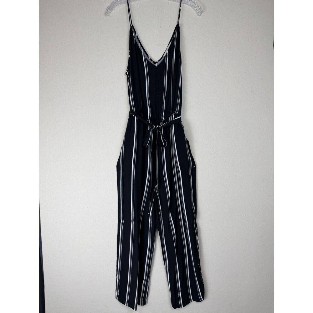 Loft Crop Jumpsuit Romper Size 12 Sleeveless Wide Leg Tie Elastic Waist Striped